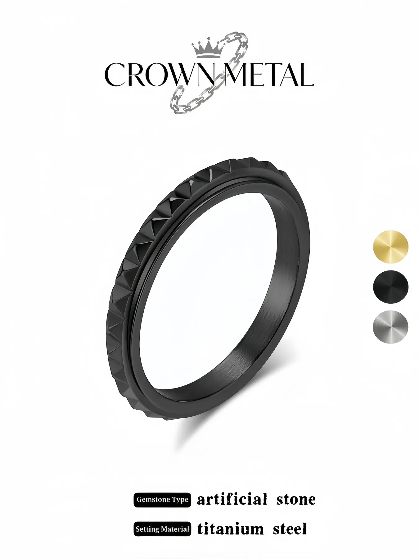 Matte Spiked Gear Spinner Titanium Steel Ring, 3D Angular Tooth Texture Fidget Ring for Men & Women, Multiple Colors Available, Daily Accessory, Gift for Birthday, Anniversary & Christmas, Size 5-10