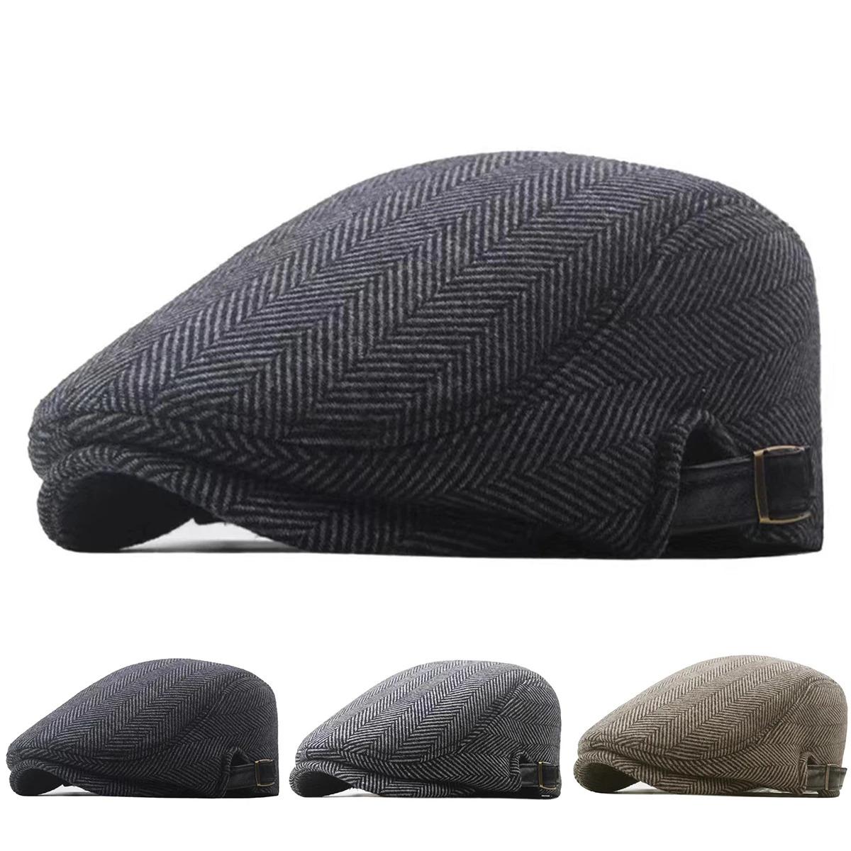 Men Vintage Herringbone Newsboy Caps British Painters Hats Spring and Autumn Adjustable Flat Cap Hip Hop Berets Peaked Cap