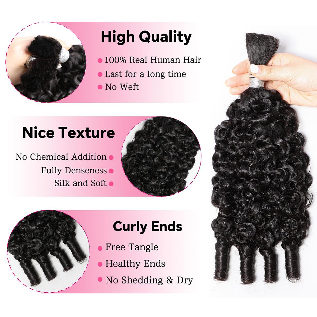 Iwish 15A Human Hair Burmese Curly Bundles Braiding Hair for Boho Braids nprocessed Virgin Raw Hair Bulk Weave Extensions No Weft 100g 12-32 Inch Natural Color