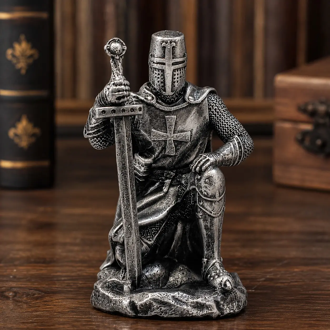 1pc Medieval Knight Figurine, Vintage Resin Knight Statue with Sword & Detailed Armor, Desk and Shelf Decor for Office, Study Room & Gift for Men