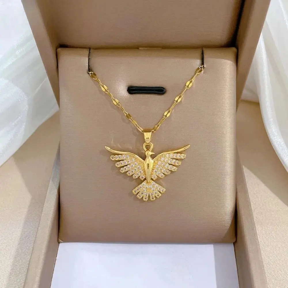 tainless Steel Phoenix Eagles Pendant Necklace For Women Girl 2023 New Trend Choker Neck Chain Jewelry Gift Party