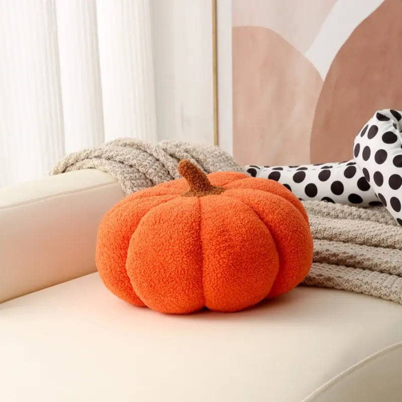 Teddy Bear Pumpkin Pillow, Soft Morandi Solid Color, Hand-Stitched Design, High Elastic Fill, Living Room Sofa Decor, Halloween Autumn Decoration