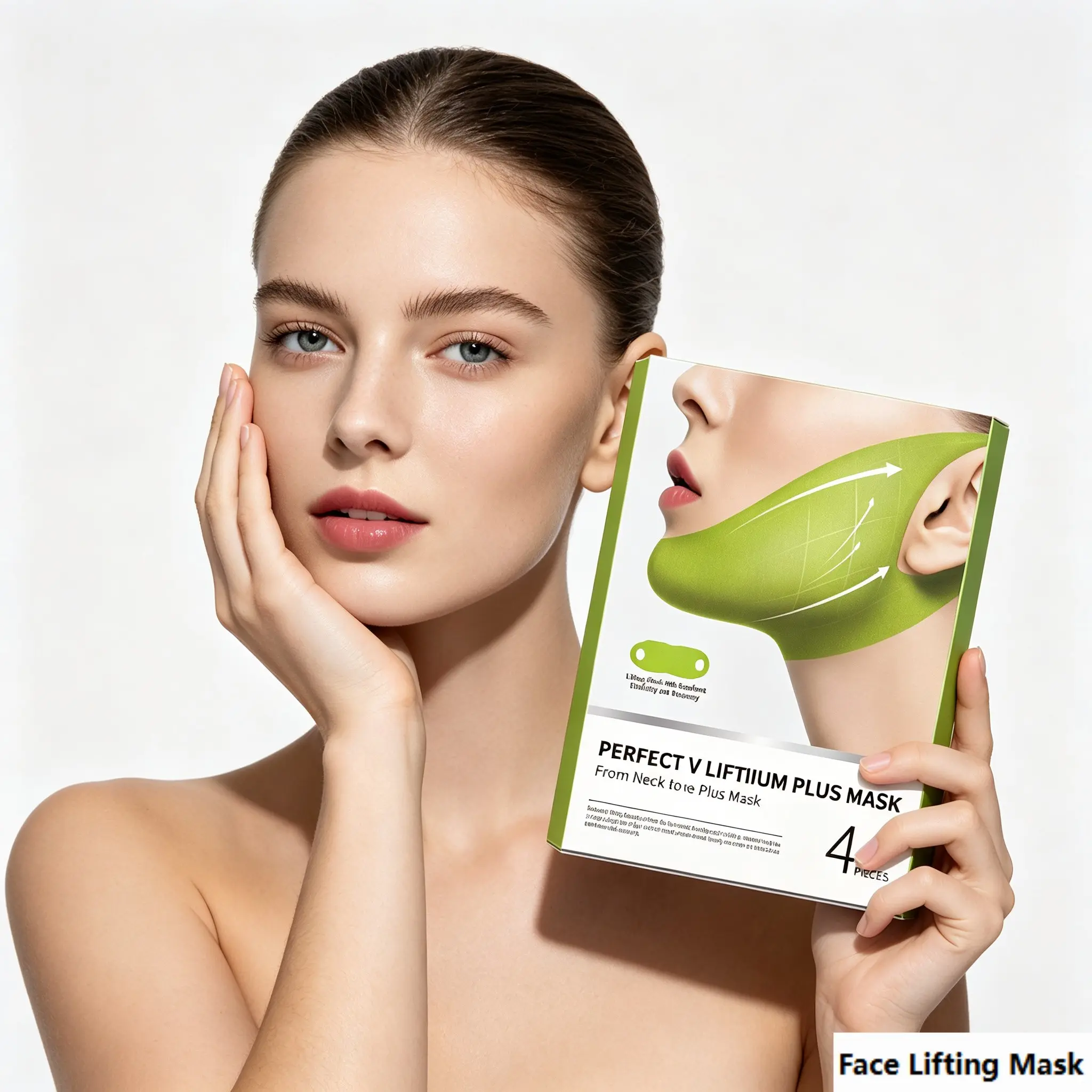Hang Ear V Face Lifting Bandage 4 Pieces Box, Cactus Collagen Repair Loose Jaw Double Chin Mask, Nylon Fabric Water Gel