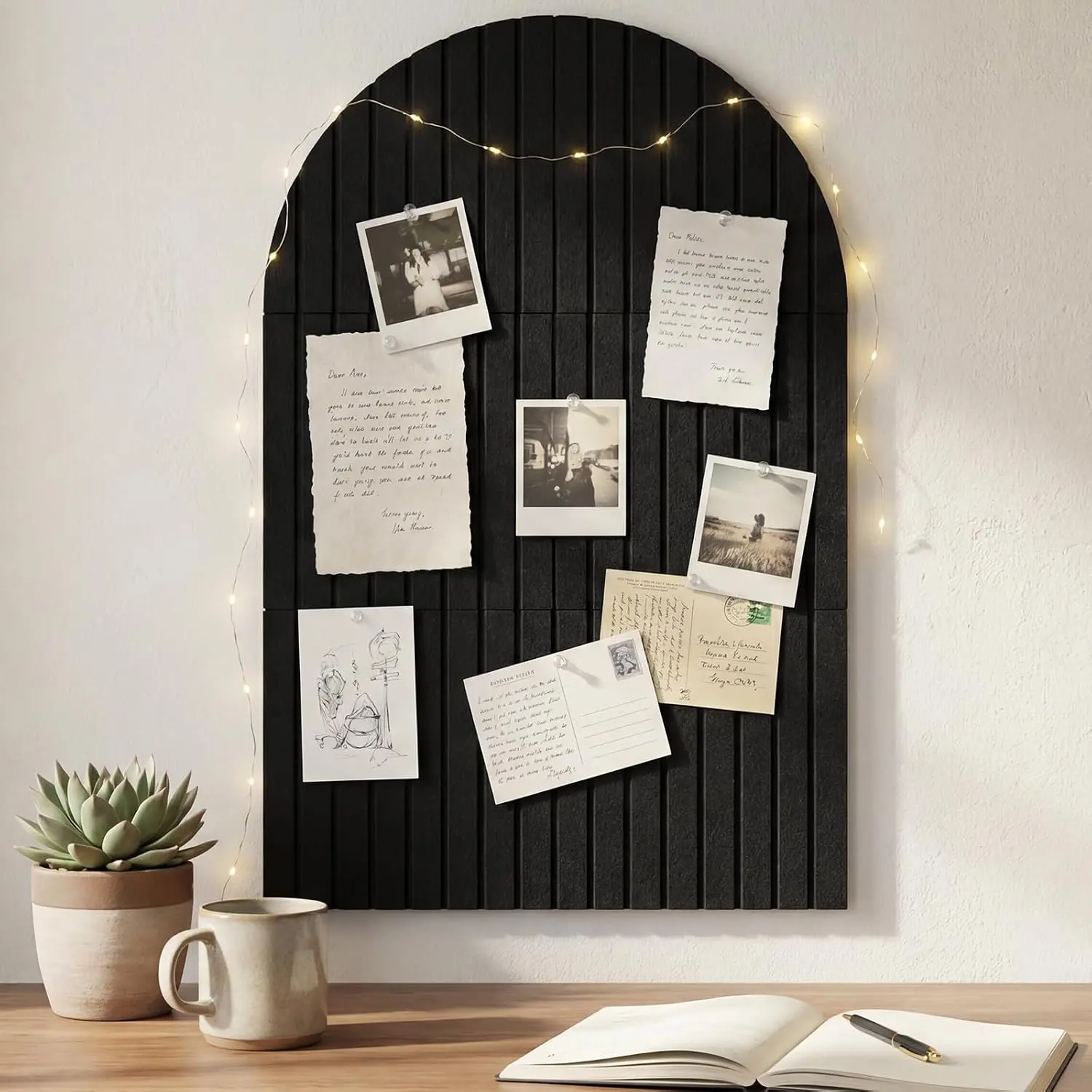 Arched Felt Bulletin Board 35" x 24", 6 Pack Large Cork Board Pin Board | Includes 30 Removable Adhesive Tabs & 30 Push Pins, Notice Boards for  Office School Memo Photo Wall Decor - Black