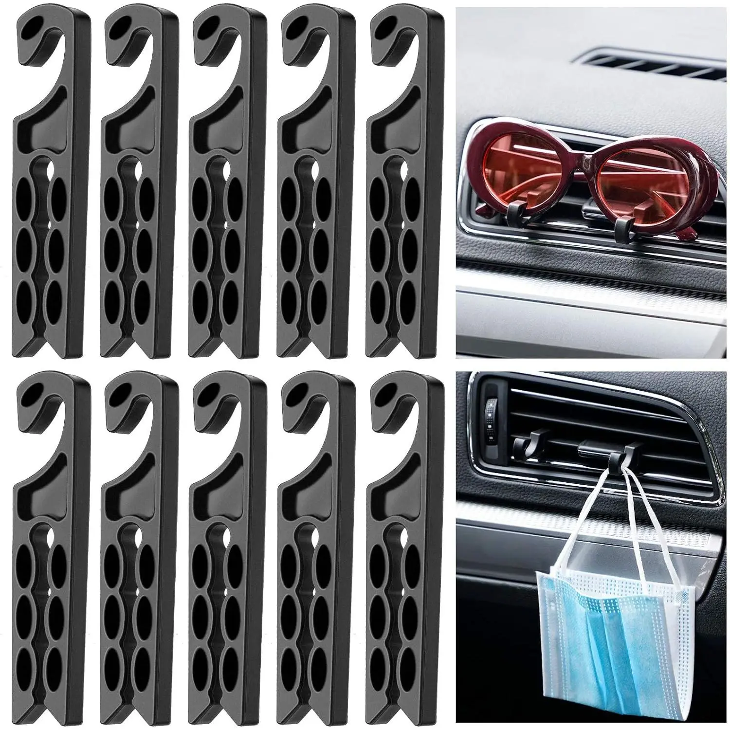 10 count  Vent Hook Hanger  Air Vent Holder Mobile Phone Mount Earphone  Winder Sunglasses Glasses  Organizer Hanger Storage Hook (Black)