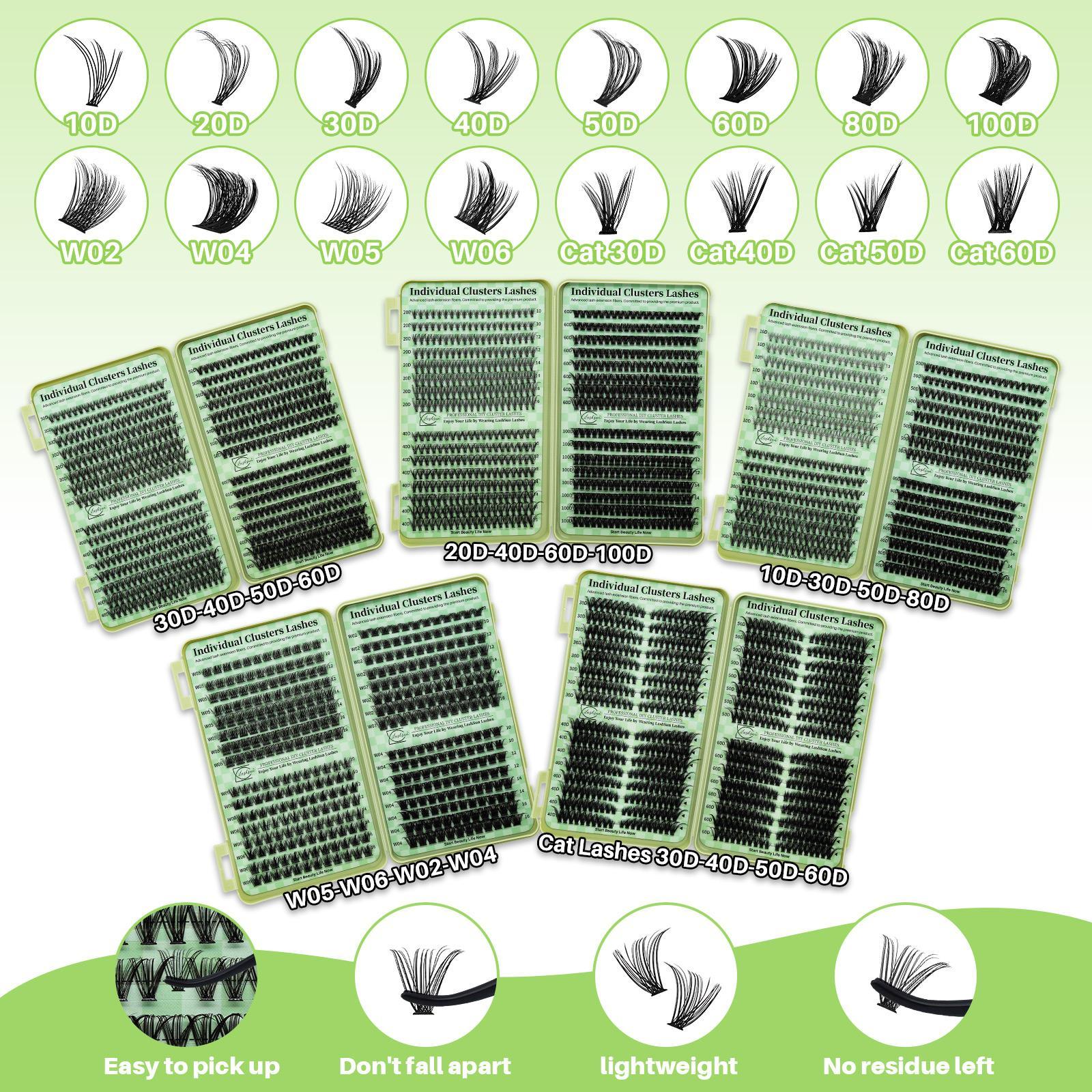 Individual False Eyelashes Kit, Eyelash Extension, 1 Set Mixed Length & Styles Lash Clusters with Lash Glue & Tweezers, Eye Makeup Enhancement Tool for Women, Cosmetic