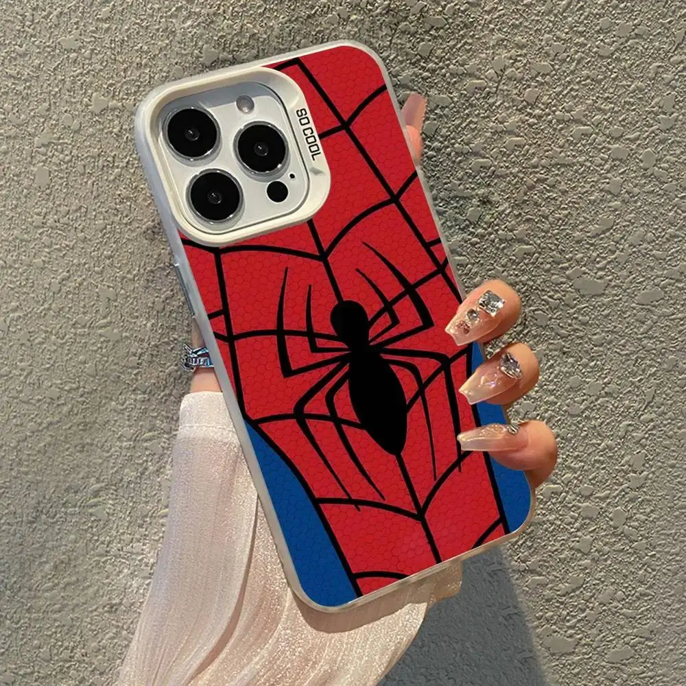 Trendy red and blue spider-design phone case, compatible with iPhone 17/16/15/14/13/12/11—the perfect gift for family and friends.