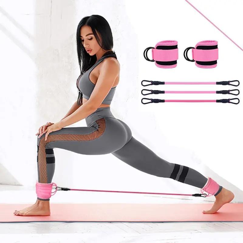Ankle Resistance Band Set, 6 Counts/set Adjustable Multifunctional Fitness Band with Ankle Straps, Leg & Hip Training Equipment for Home & Gym, Gifts for Girlfriend, Gymnastics Bar, Stretching Gear, Workout Band