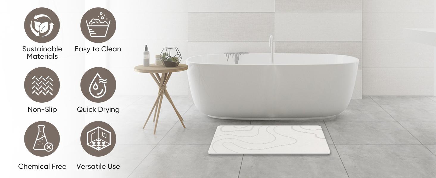 Bath Mat Diatomaceous Earth Shower Mat Non-Slip Super Absorbent Diatomite Stone Mats for Bathroom Floor Kitchen Counter Quick-Drying Easy to Clean