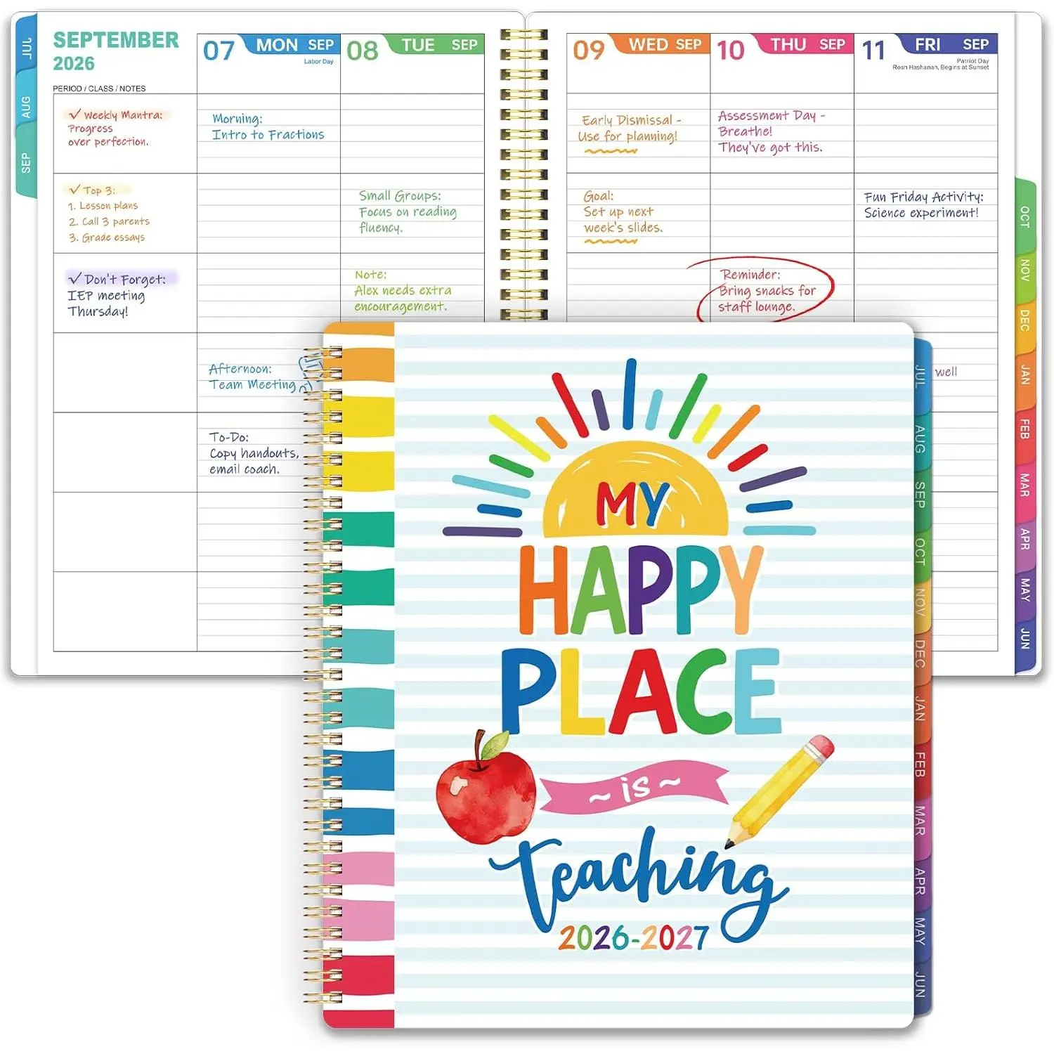 Teacher Planner 2026-2027 - Teacher Lesson Planner 2026-2027, 11" x 8.5" | JULY 2026 - JUNE 2027, Teacher Planner Academic Year, Colorful Pages, Holidays, Colorful Monthly Tabs, Inner Pocket