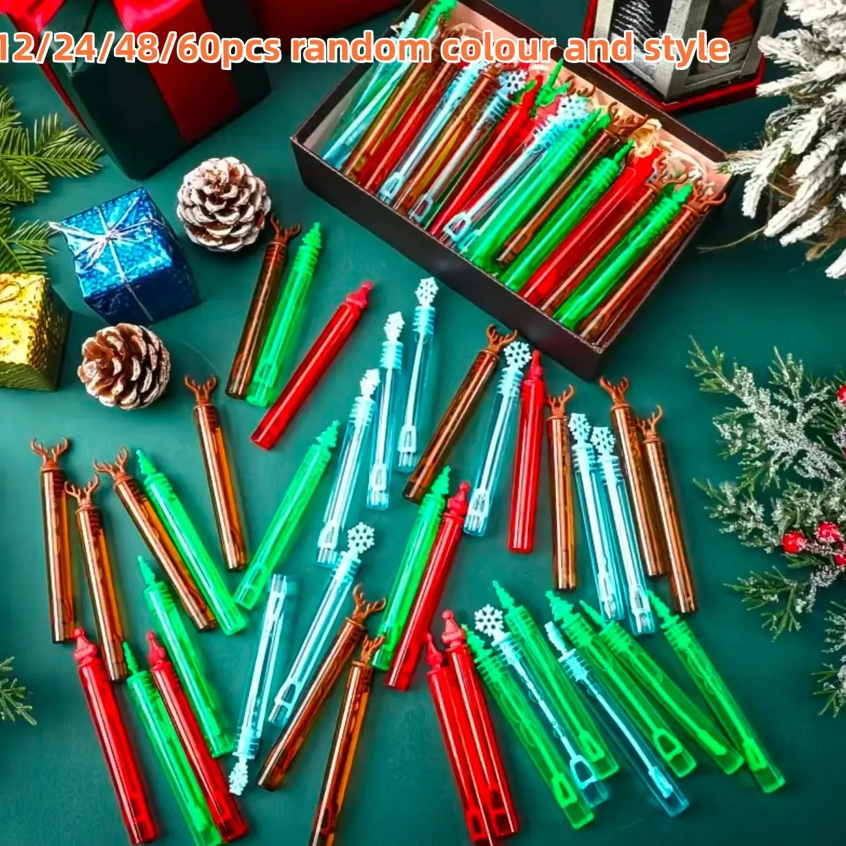 12/24/48/60pcs Mini Manual Bubble Toy, Colorful Bubble Tubes, Party Atmosphere Props, Christmas Handheld Bubble Sticks, Kids Interactive Toys