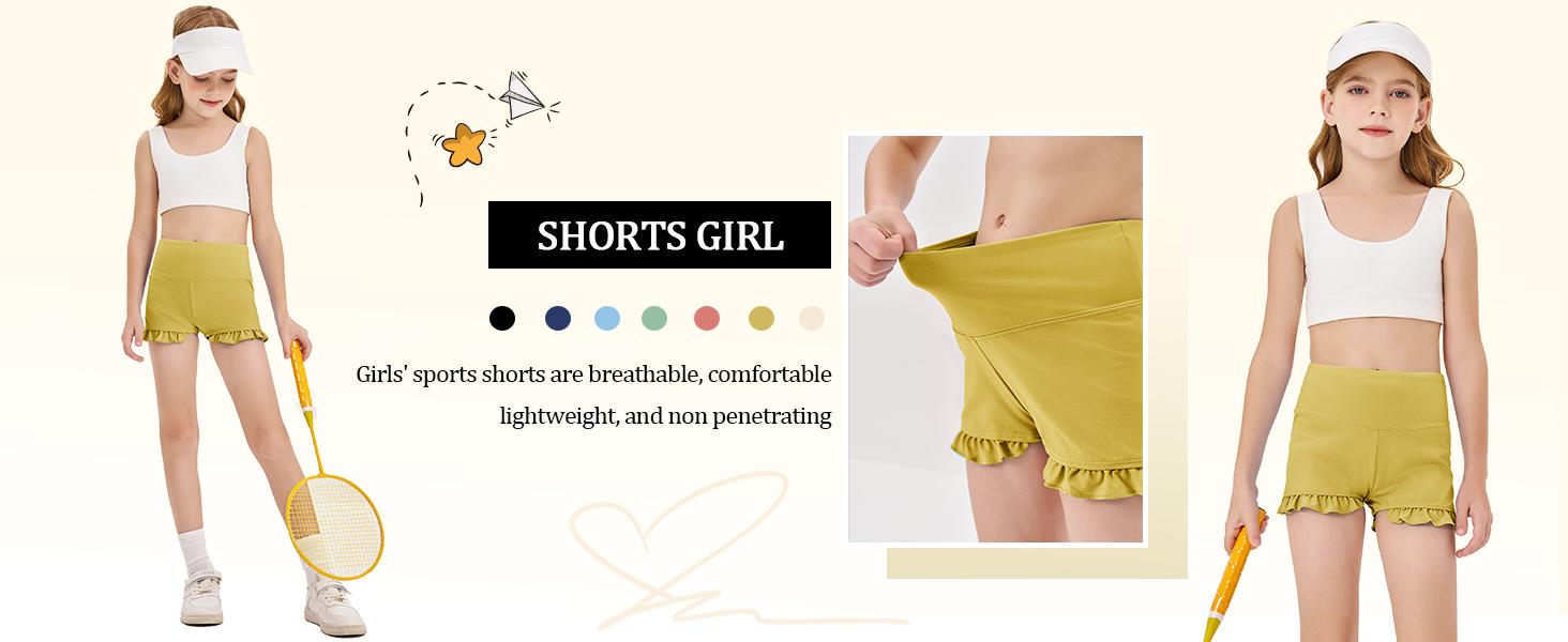 Girls Athletic High Waisted Ruffle Shorts - Comfy Yoga Dance Workout Gymnastics