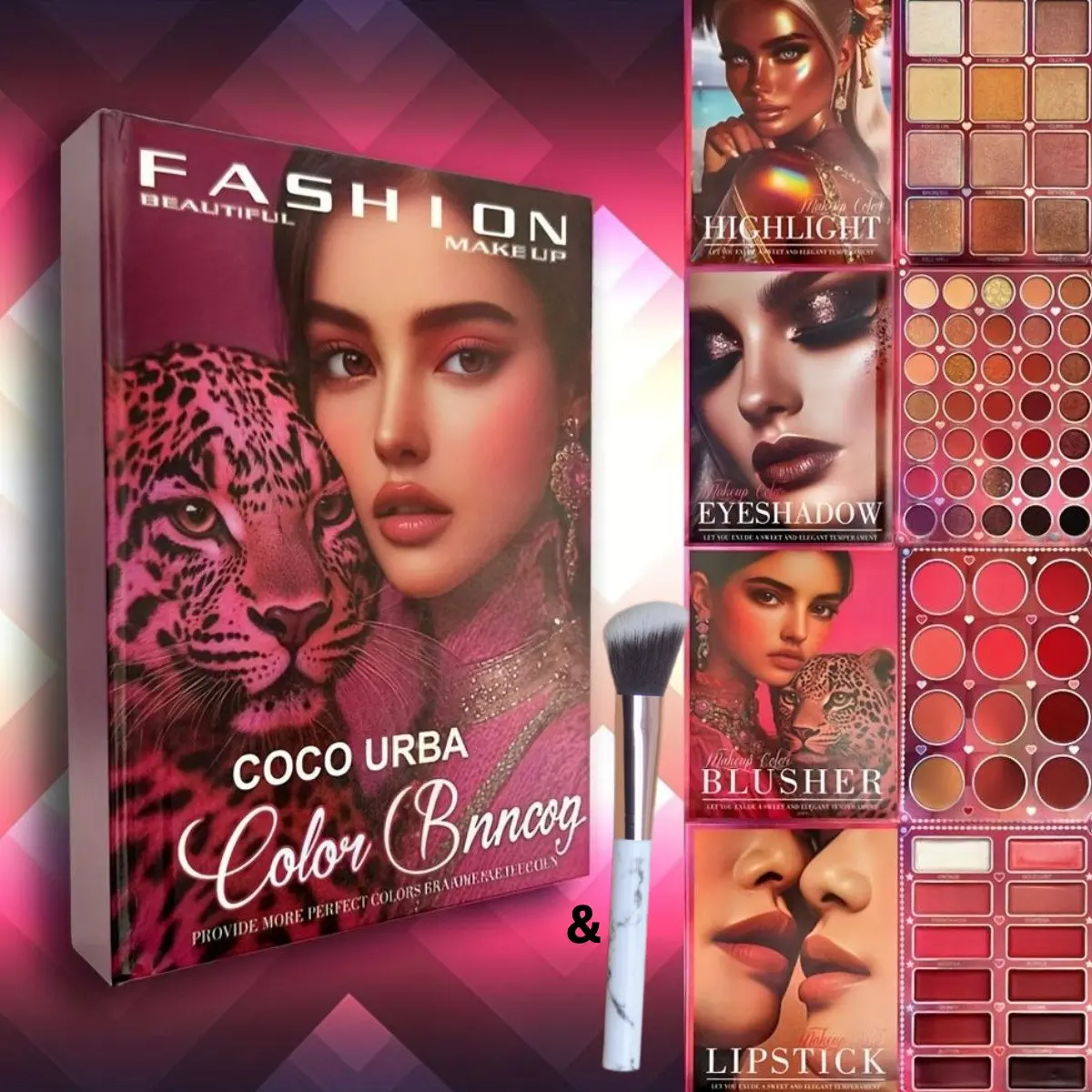 Flip-Book Makeup Palette, Makeup Gift Sets, Makeup Combo, Includes Eyeshadow, Highlighter, Blush, Lipstick, Professional Eye Pencil & Brush, Travel-Friendly, Perfect Gift