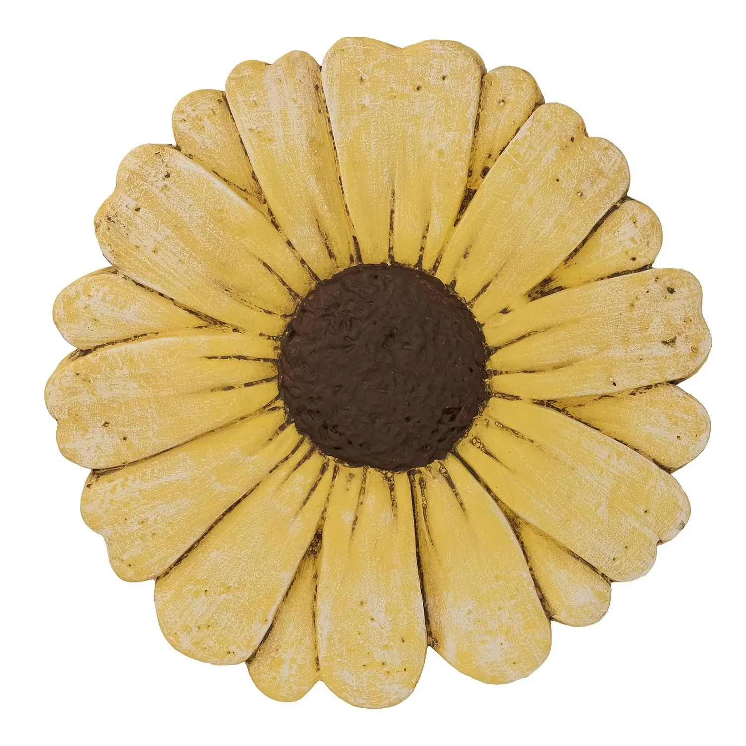 Cement Flower Stepping Stone 10” Daisy Garden Path Stone for Yard & Walkway Handcrafted Non-Slip Outdoor Patio Decor Weather-Resistant Cement Stone (Yellow)