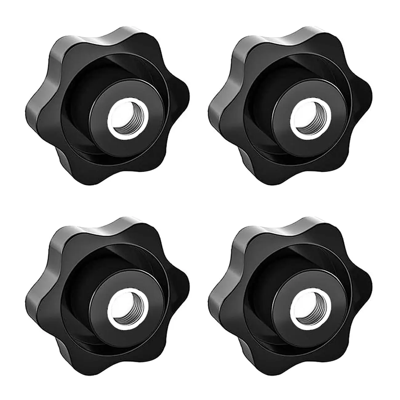 4 count 1/4"-20 Inch Knob Black Nylon Screw- Type Thru | Threaded Knob Nuts 6- Shape Hand Tighten Clamping Knobs (0.25"/6.35mm)