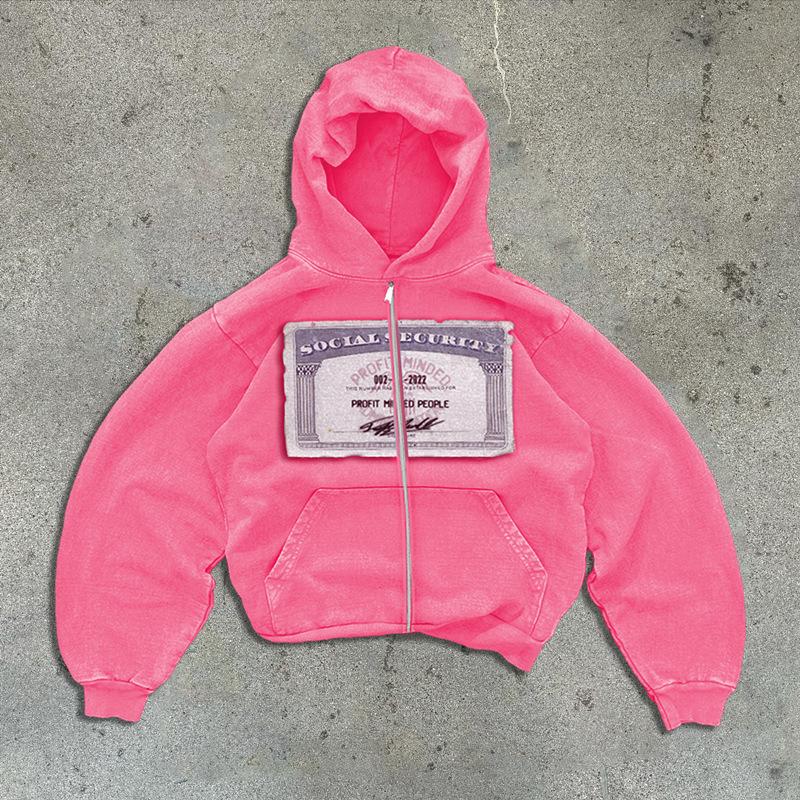 NewEuropean and American Style Street Money Pattern Printed Hoodie Unisex Loose Zipper Sweatshirt_outdoor sport