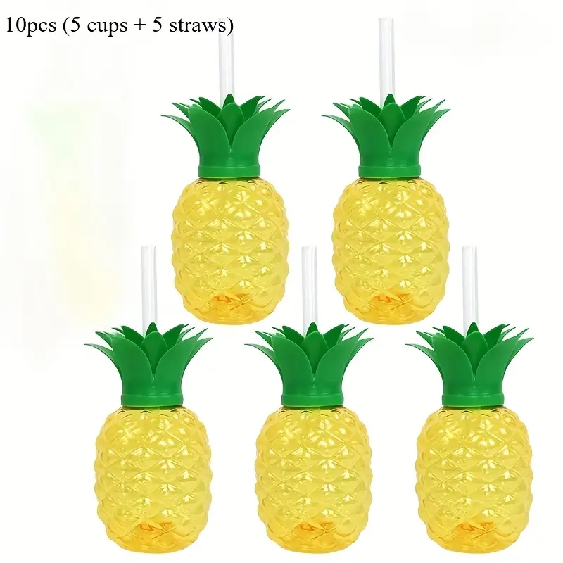 Pack of 5 pineapples, juice cups, teacups, portable mugs, cute straw cups, outdoor, parties, parties, camping, exquisite bottles, multi-functional, family gatherings, spring weddings, birthday parties, ha, Plastic Water Bottles