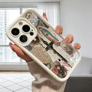 Vintage Catholic Aesthetic Virgin Mary Jesus Cross Scrapbook Cellphone Case, Slim Shockproof TPU Cover for iPhone 17 16 15 14 Pro Max 13 12 11 XR XS Plus Air, Portable Handheld Devices Accessories
