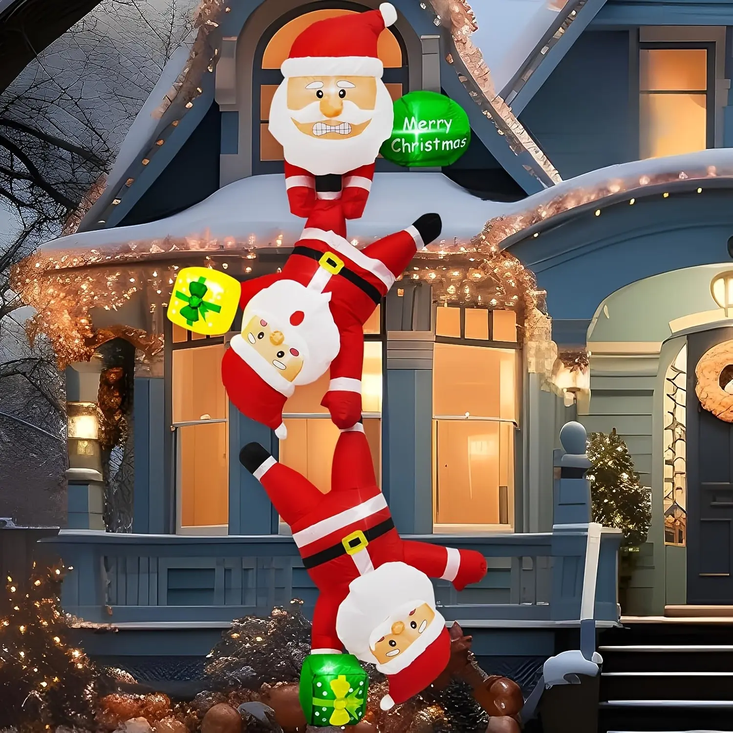 8ft Inflatable Hanging Santa Claus, Outdoor Indoor Christmas Decoration, Glow Atmosphere Prop, Holiday Festival Decorations