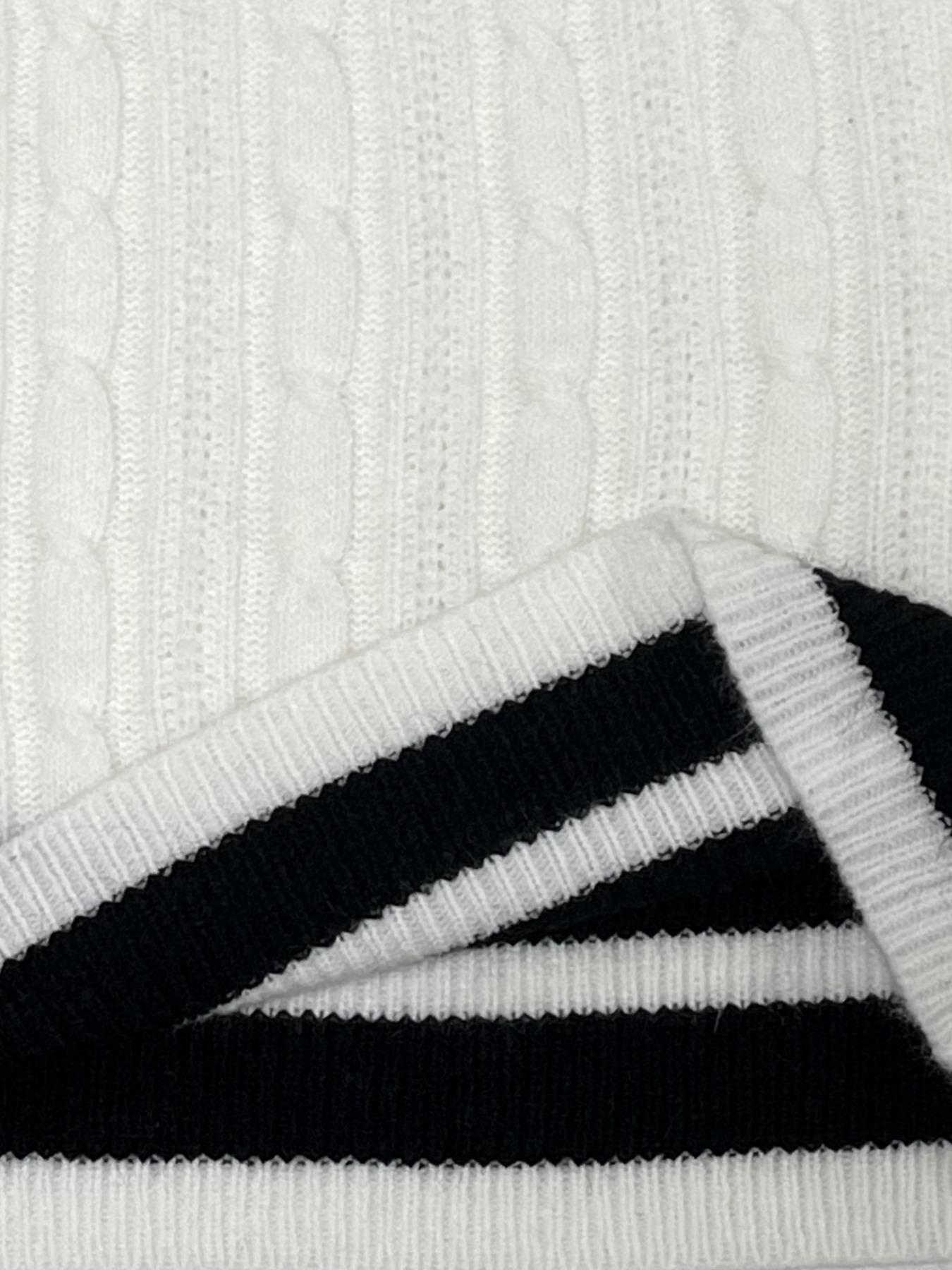 Women's Colorblock V Neck Cable Knit Sweater, Casual Slim-fitting Long Sleeve Jumper for Spring & Fall, Fashion Chic Women's Knitwear for Daily Wear, Womenswear