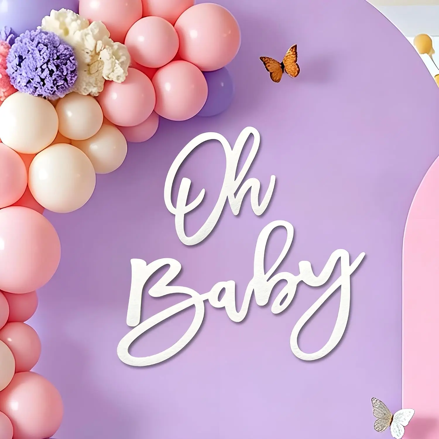Oh  Sign for Backdrop -  Felt  Shower Letter Sign, Photo- Decor for , 1st Birthday & Arch Backdrop, Easy to Install &  Party Decoration - White