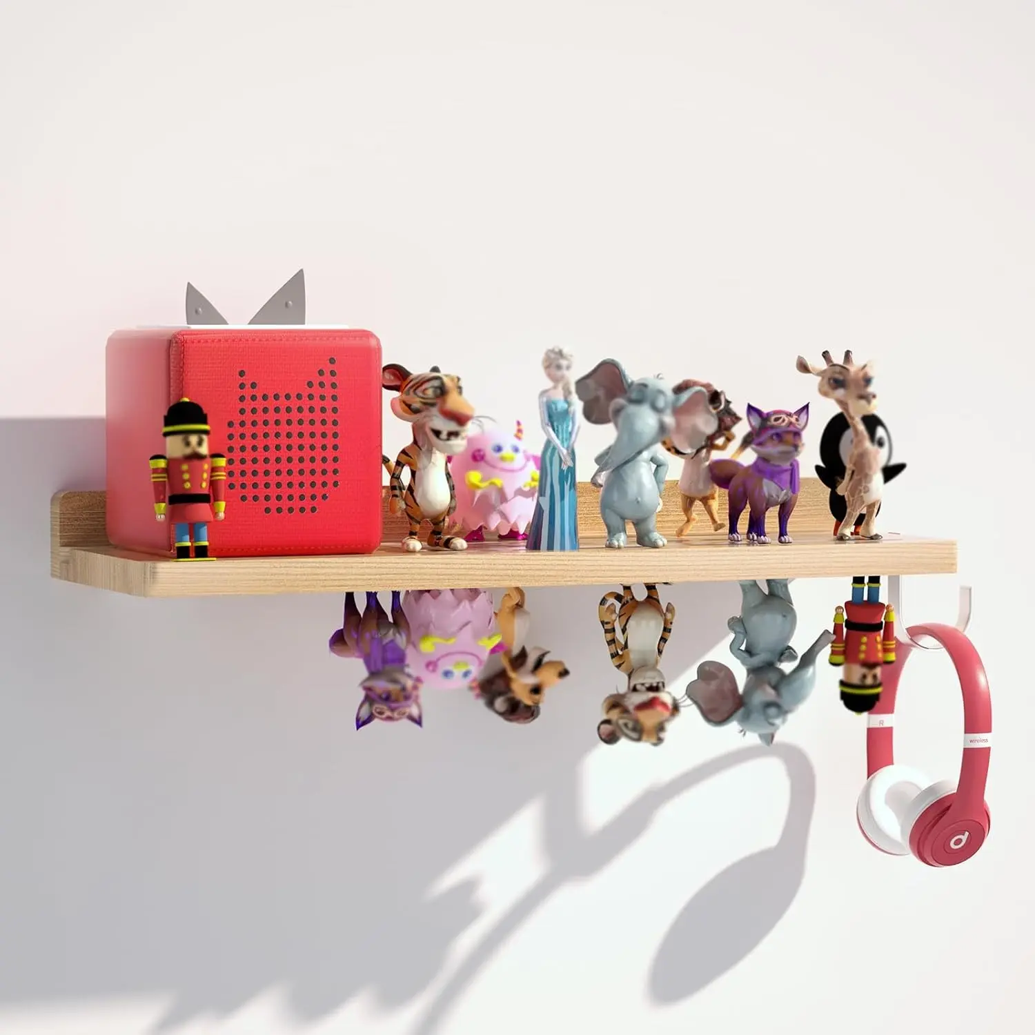 for Tonies Shelf Magnetic - 1 Tier Wooden Tonies Figure Organizer, Natural | Tonies Box Holder, Magnetic Display Shelf for Kids Room, Wall Floating Shelves Toy Storage Compatible Charging Station