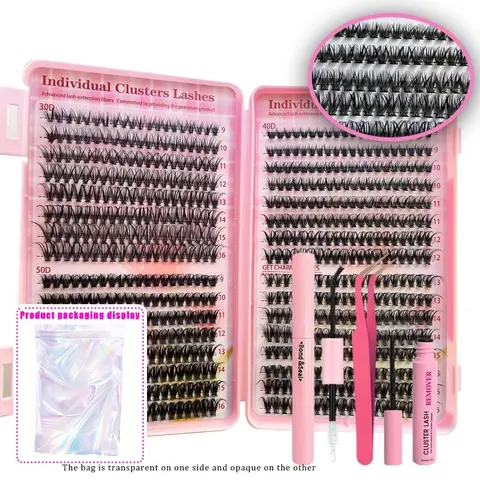 Natural Look Eyelash Extensions Set, Summer Gifts, Cosmetic Lash Extensions, False Eyelash Extensions with Accessories, Makeup Accessories for Women, DIY Cluster Lashes, DIY Lash Set, Hybrid Lash Set, Individual False Eyelashes