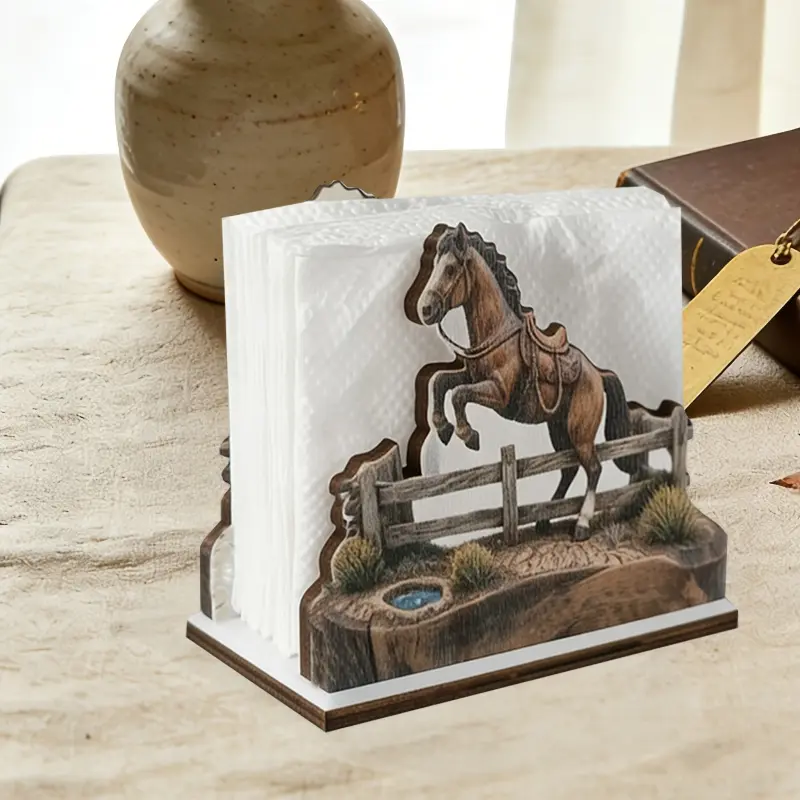 Western Horse Wooden Napkin Holder, Rustic Farmhouse Cowboy Fence Decor Napkin Dispenser, Country Table Napkin Storage Organizer for Kitchen, Dining Table and Home Decor, Unique Horse-Lover Gift #GLOBAL PICKS