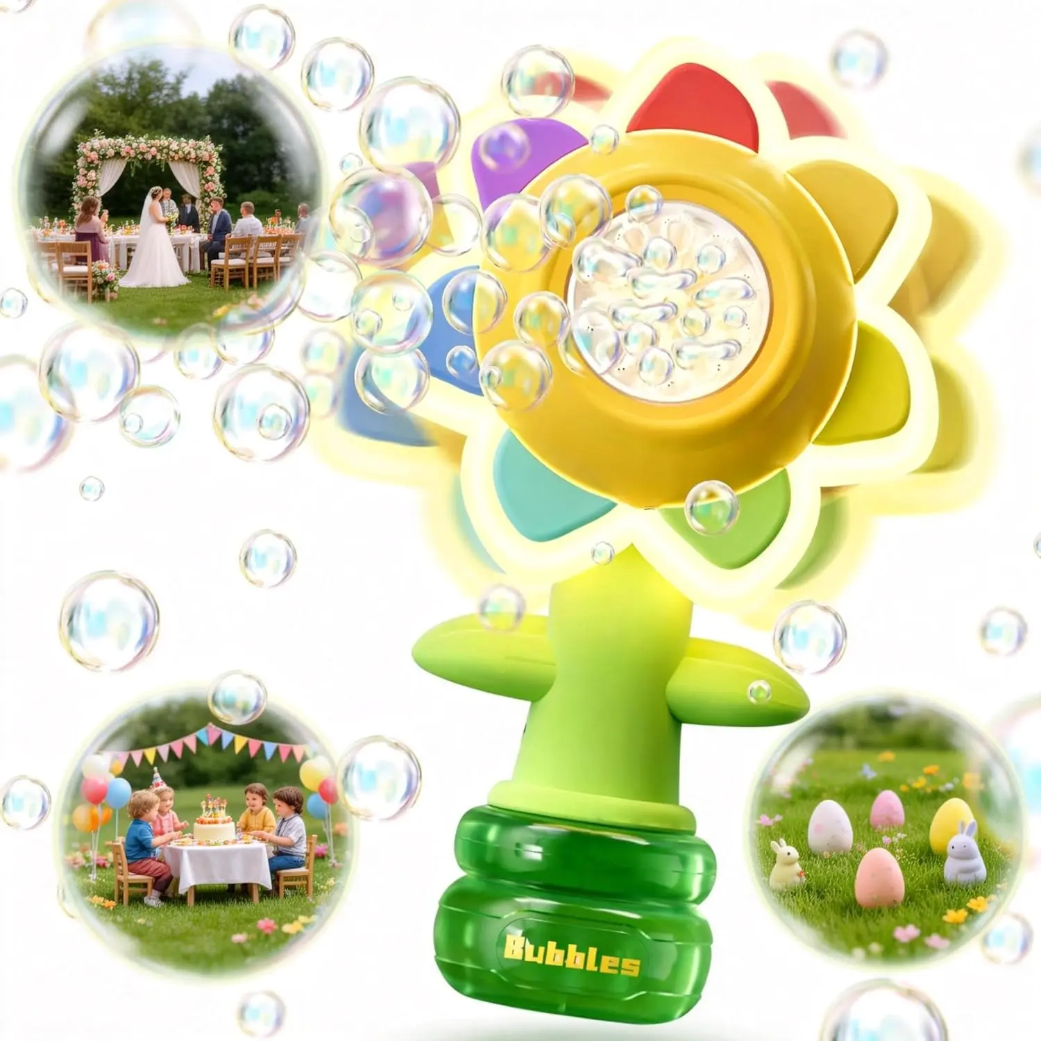 Sunflower Bubble Machine  Kids, Automatic Bubble Gun with Colorful Lights, Handheld Flower Bubble Toy  Toddlers, 25,000+ Bubbles, 3 Modes, Outdoor Bubble Blower, Easter, Wedding,Birthday Gift