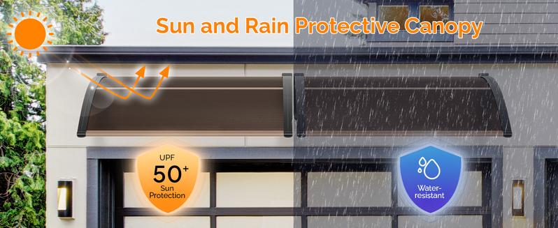 Outvita Window Awning Door Canopy, 80*38 inch Window Awning Overhead Modern Polycarbonate Cover Outdoor Front Porch Patio Canopy UV Rain Snow Sunlight Protection Hollow Sheet/Brown