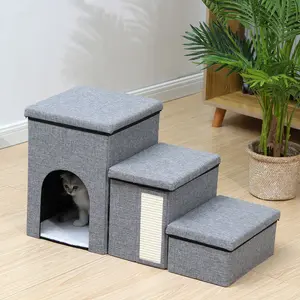 3 Levels Step Multifunctional Cat Bed Multi-Purpose Pet Stairway Storage Box Wear Resist Removable Storage Organizer for Sofa Couch Bed Supplies