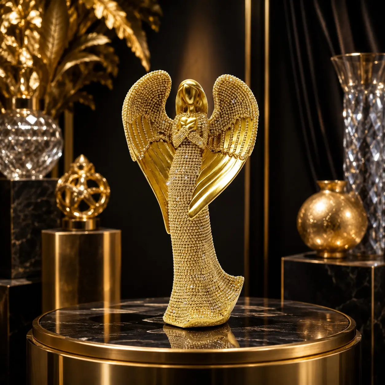Luxury Angel Resin Ornament, European Style Diamond Embedded Guardian Angel Desk Sculpture, Desktop Ornaments, Living Room Entryway Bookshelf Decor, Best Friend Christmas Moving Gift