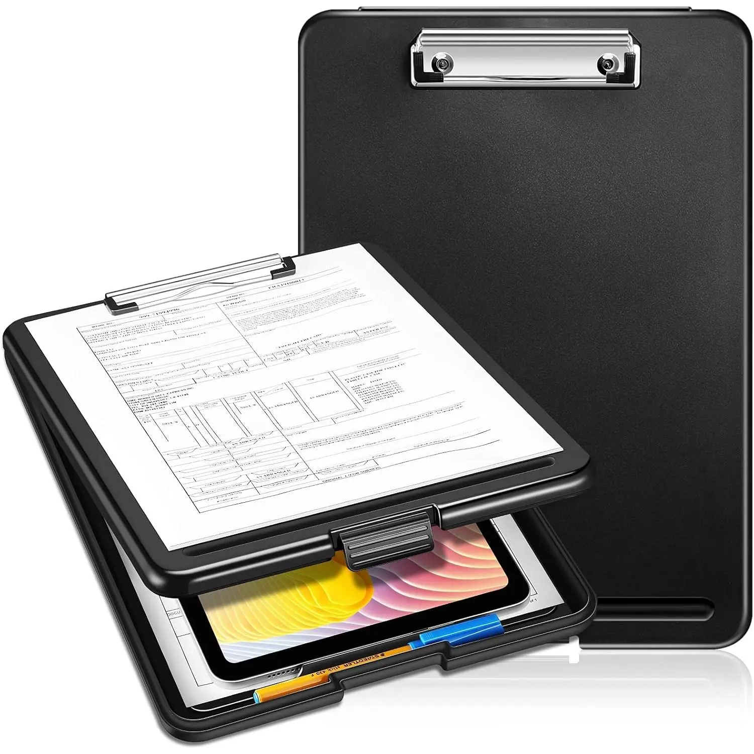Clipboard with Storage, Heavy Duty Portable Writing Clipboard with Compartment Organizer for Nurse   Professionals Teachers Students   School Office (Black)