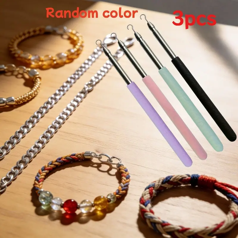 3-Pack Fashion Stainless Steel Jewelry Clasp Tool, Easy-On/off Bracelet and Necklace Hook, Wrist Fastening Accessory, Random Colors