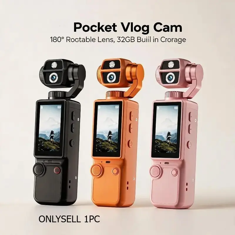 Handheld Action Camera, 180° Rotating Lens, Auto Focus, HD Video Camera, Portable Vlog Recorder, Lightweight, Compact, Ideal for Outdoor Use, Vivid Vlogs