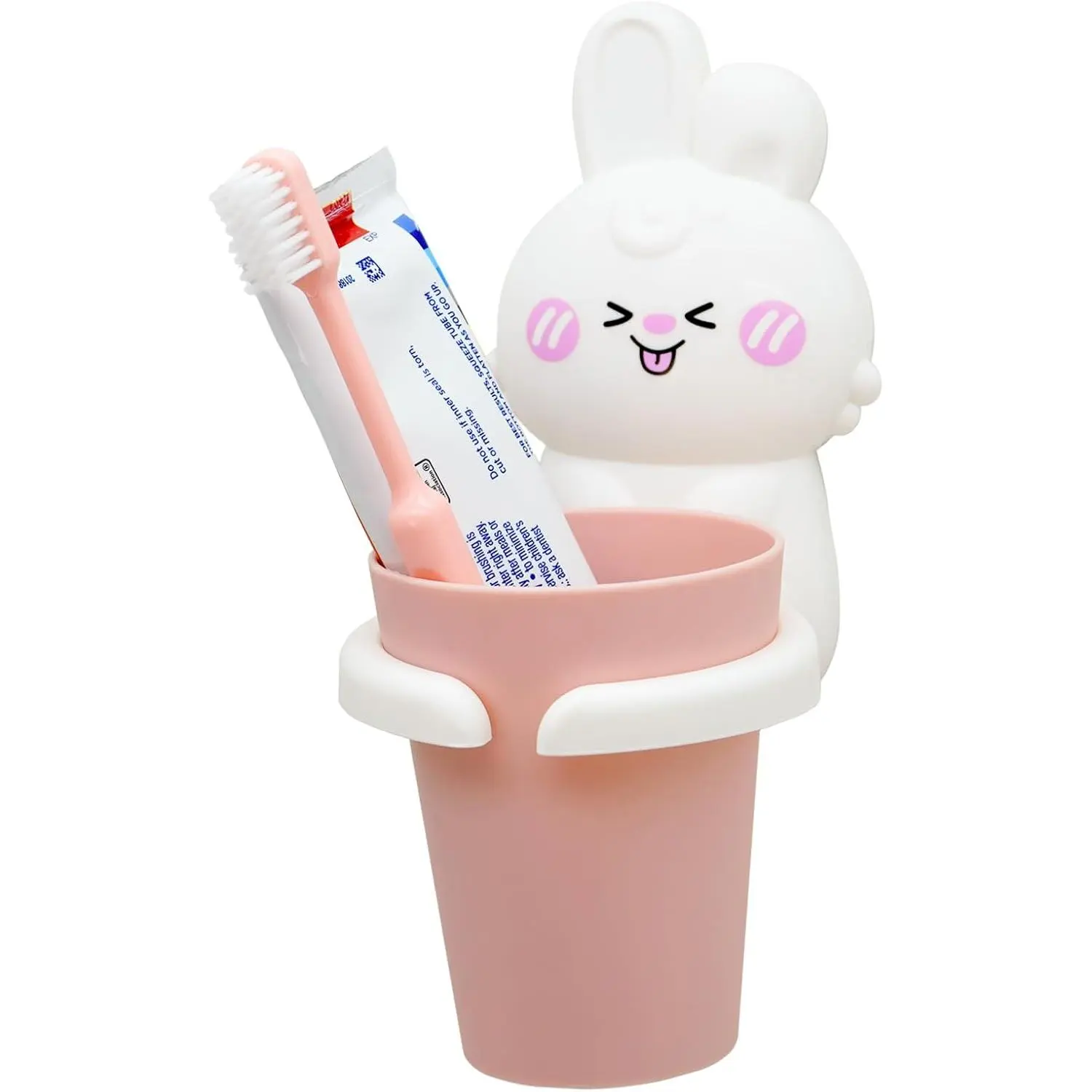 Cute Kids Toothbrush Holder with Cup & Toothpaste Wall Mounted, Organizer - Kids Decor Accessories, Animal Toothbrush Holders for Kids - White
