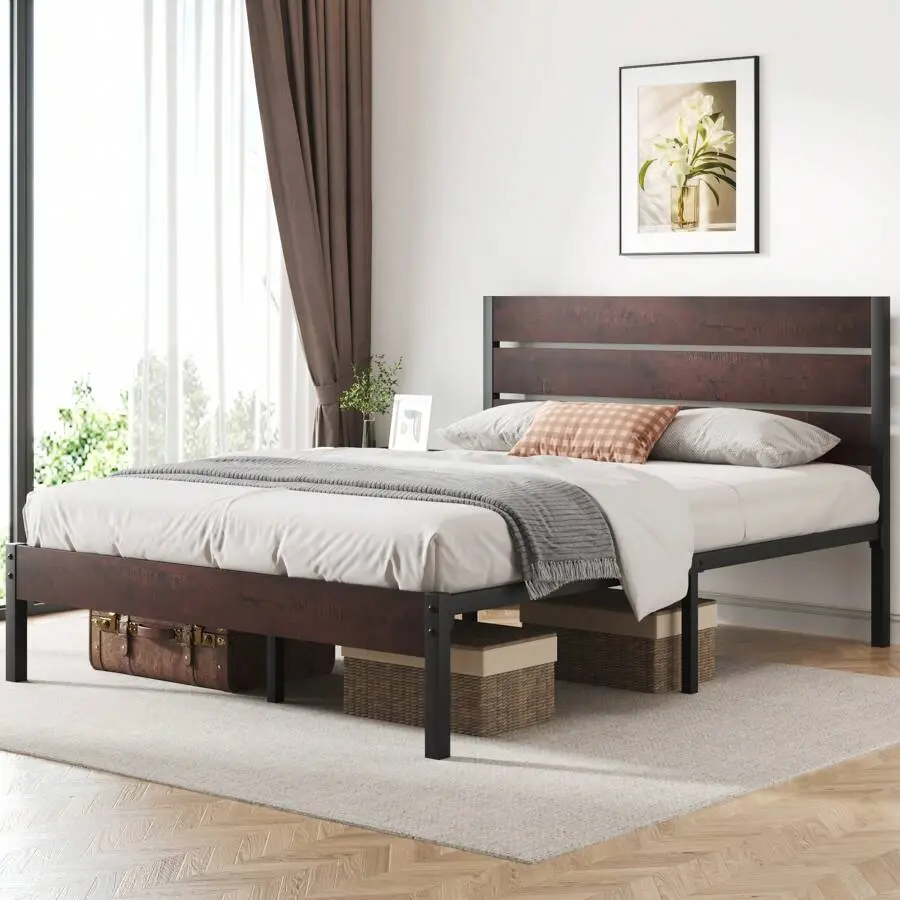 Twin & Full & Queen Bed Frame With Headboard And Footboard , 12.2in Under Bed Storage, All-Metal Support System, No Box Spring Needed,Noise Free, Easy Assembly