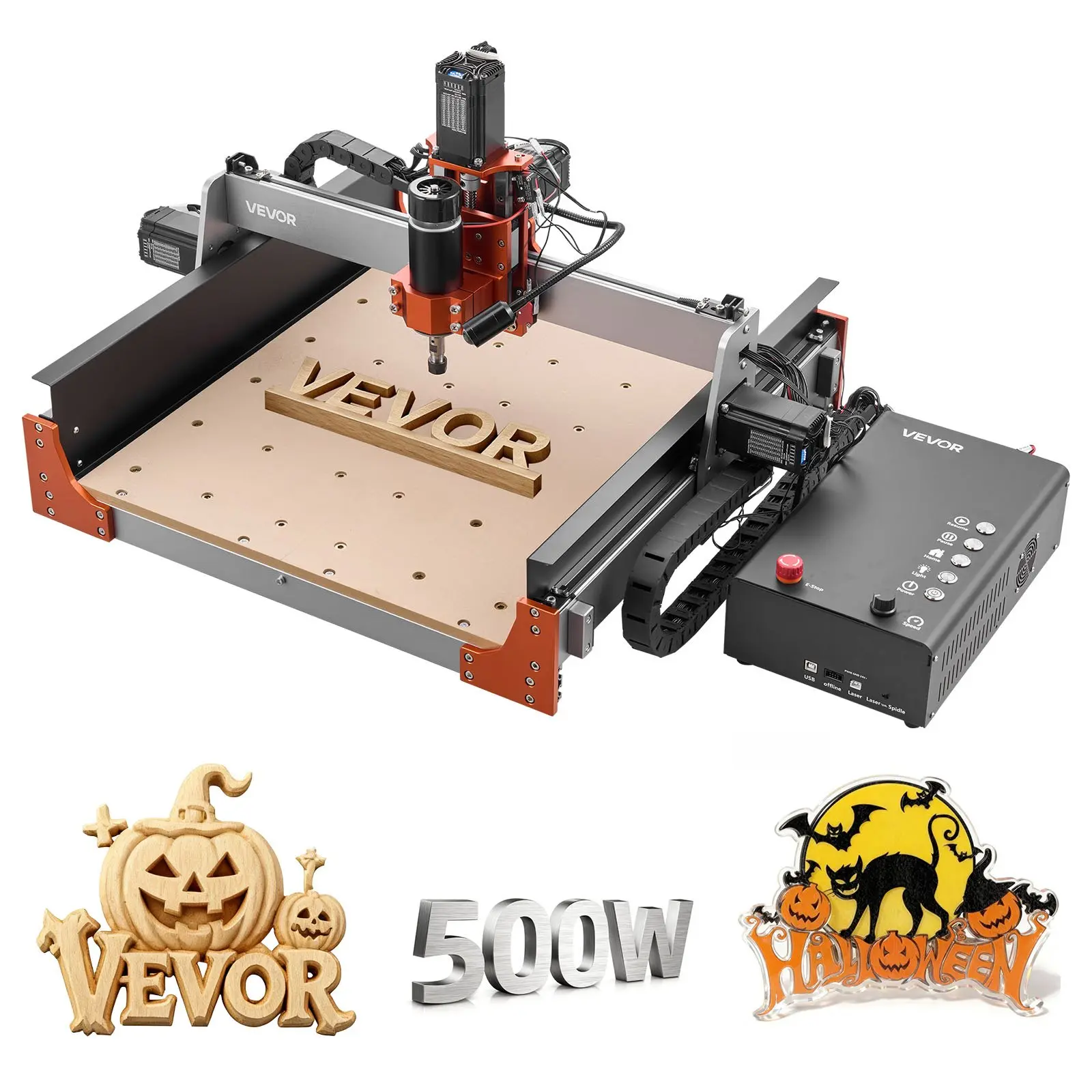 VEVOR CNC Router Machine, 500W Spindle, 3-Axis Wood Engraving Milling Machine, with Dual Linear Rails Ball Screw, 15.75x 15.75x 3.74 in Working Area, Trim Router, for Wood Acrylic Carving Cutting