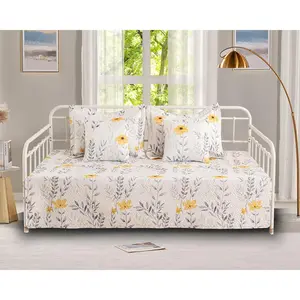 5-Piece Floral Daybed Cover Set Twin Cozy All Season Lightweight Bedding Comforter Bedspread Set with 4 Pillow Shams 39"x75"