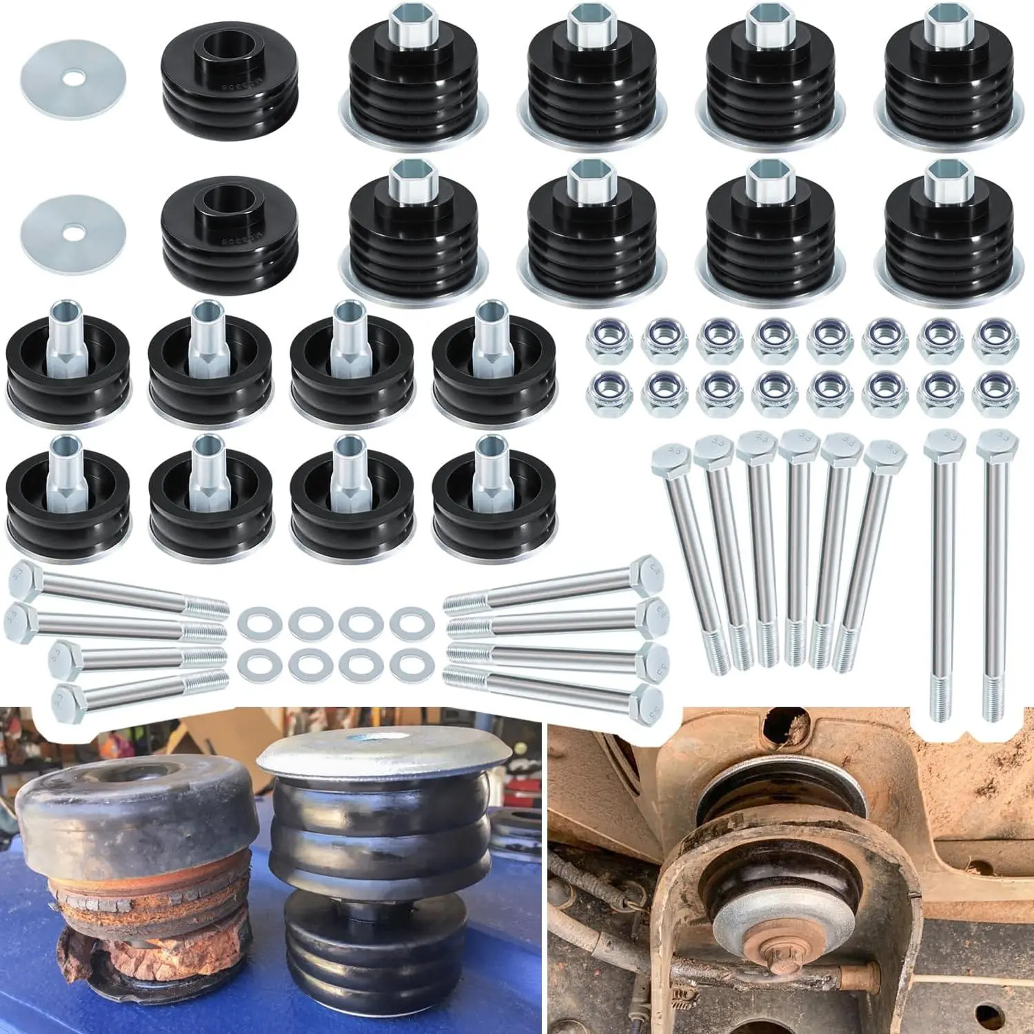 KF04058BK Body Mount Bushing Kit for Ford F250 F350 Super Duty 1999-2007 2WD 4WD XL XLT Lariat King Ranch Harley-Davidson Edition Polyurethane Body Cab Mounts & Steel Sleeves & Hardware (Black)