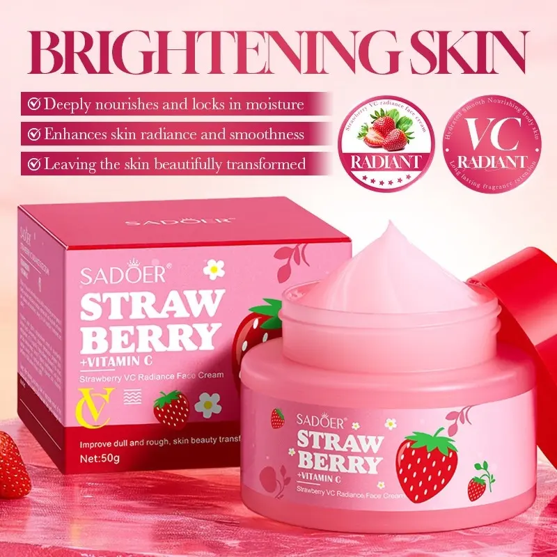 Niacinamide Sodium Hyaluronate Infused Strawberry VC Brightening Moisturizing Facial Cream Long Lasting Hydration Smooth Uneven Skin Tone Overnight Day Skin Care For All Skin Types