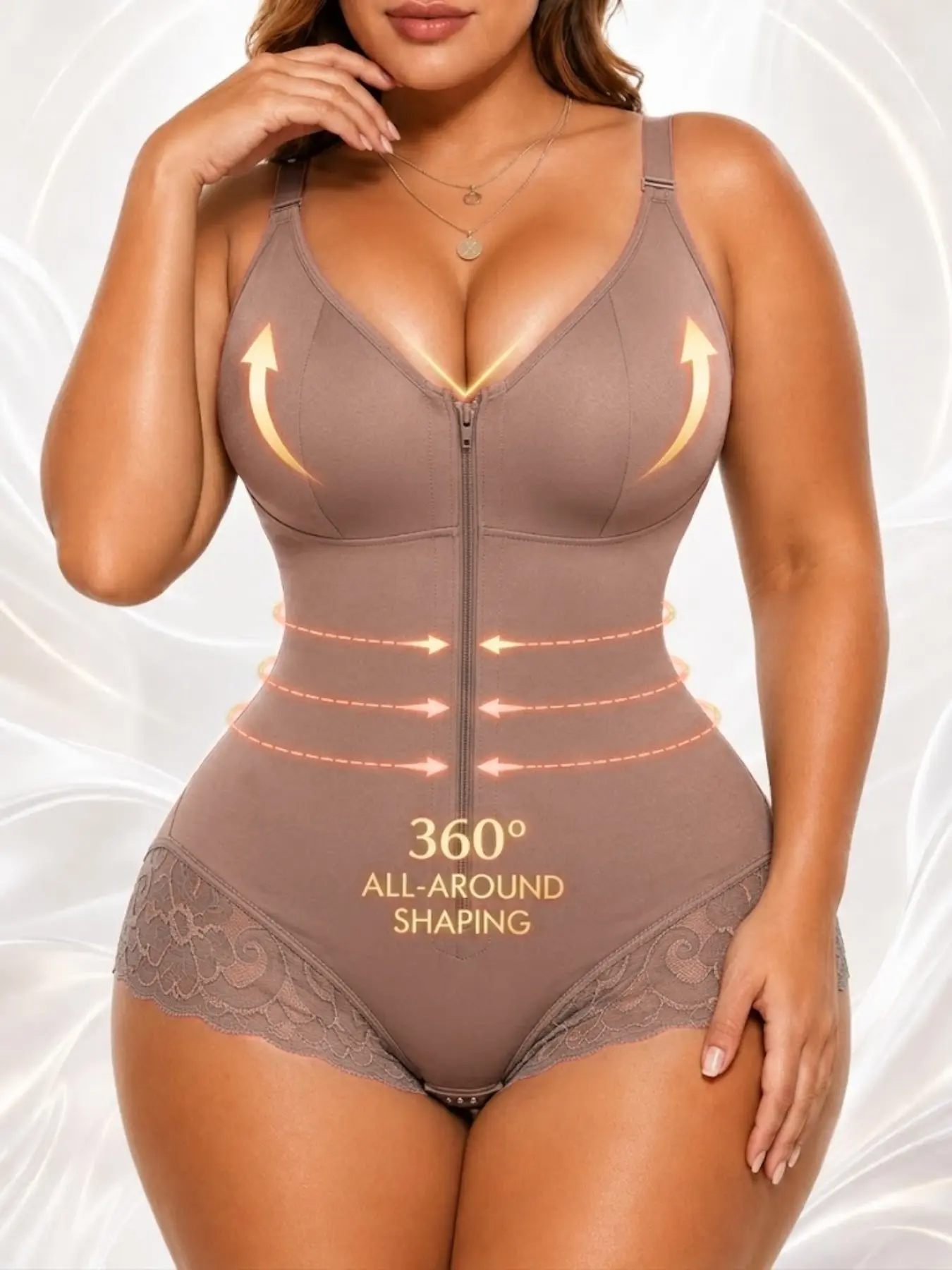 1 Count Women's Butt Lifting & Tummy Control Jumpsuit, Colombian Shapewear, Fajas, Front-Zip Contouring Body Shaper, Lace Trim Shapewear Bodysuit, Mesh Back Breathable Shapewear, Suitable For Everyday, Fashion Looks & Daily Outings