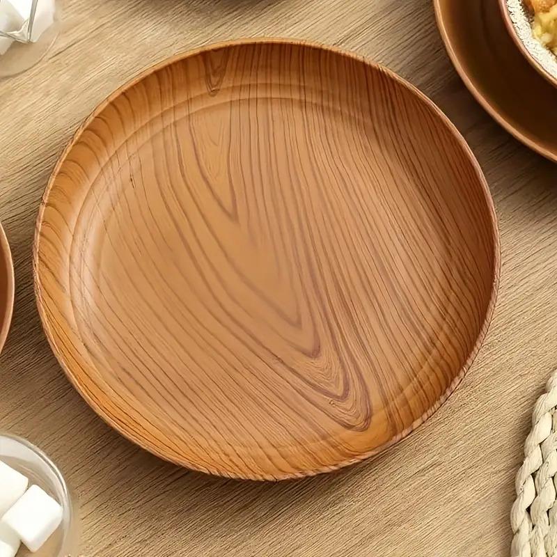 10 creative wood-pattern plastic plates with circular stripe design, high-quality and lightweight, suitable for home use, dessert shops, commercial snack and fruit trays, cup and plate storage, cake and dessert serving plates