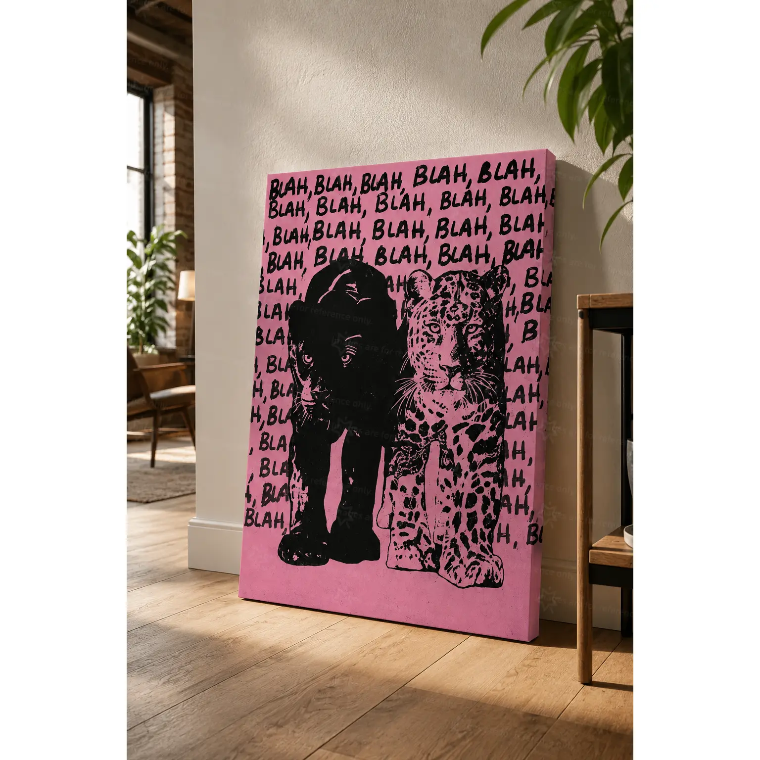 Artistic Scratch-Proof Pink Black Panther & Leopard Canvas Wall Art, Bold Letters Modern Pop Art Poster Print, Animal Lover Gift for Bedroom Living Room Home Decor, Decoration