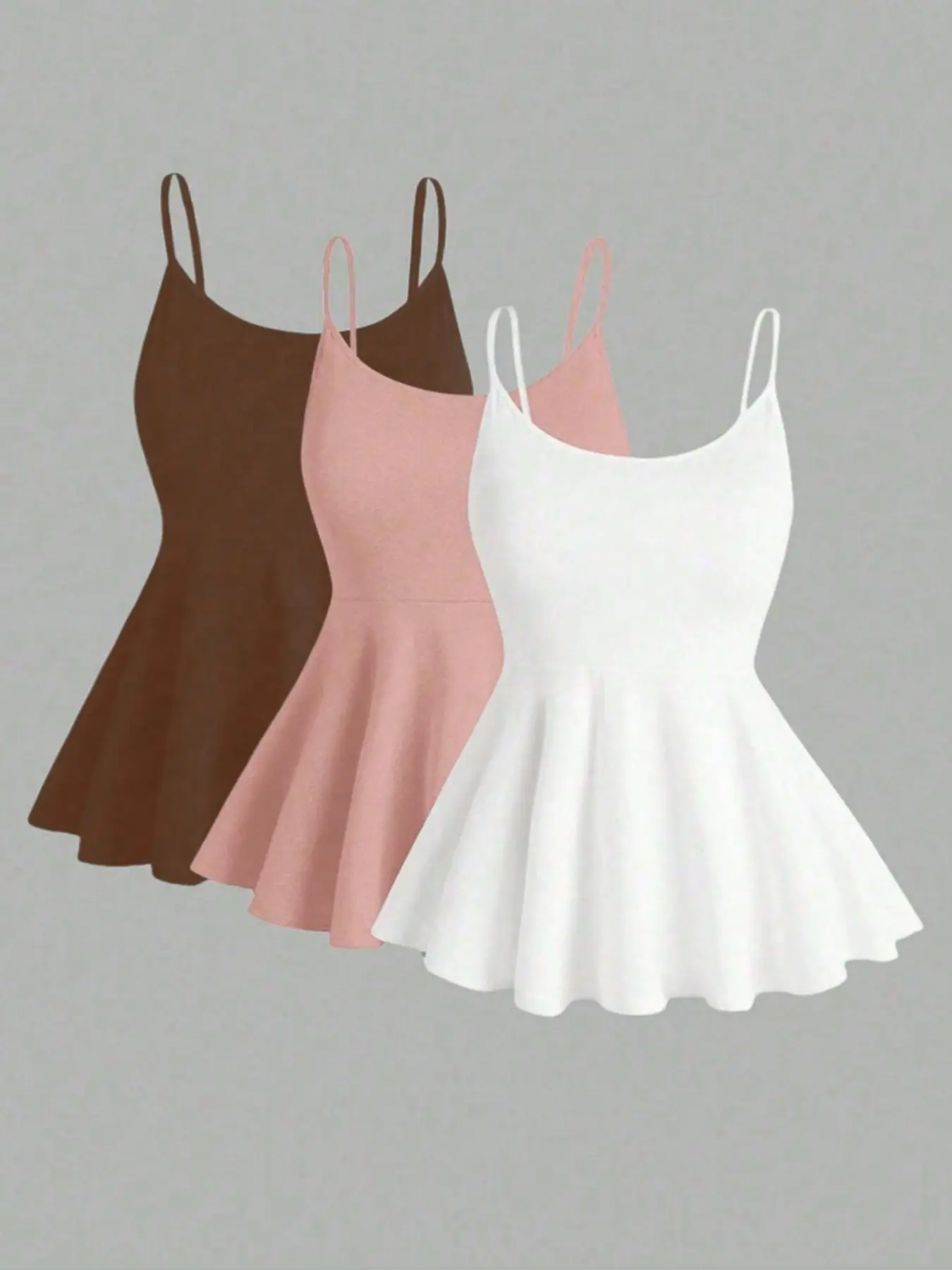 Women's Fitted Tank Top, Waist Cinched Ruffle Hem Design, Slimming Comfortable Fashion, Daily Wear, Casual Ideal Choice, Multi-Color 3-Piece Set