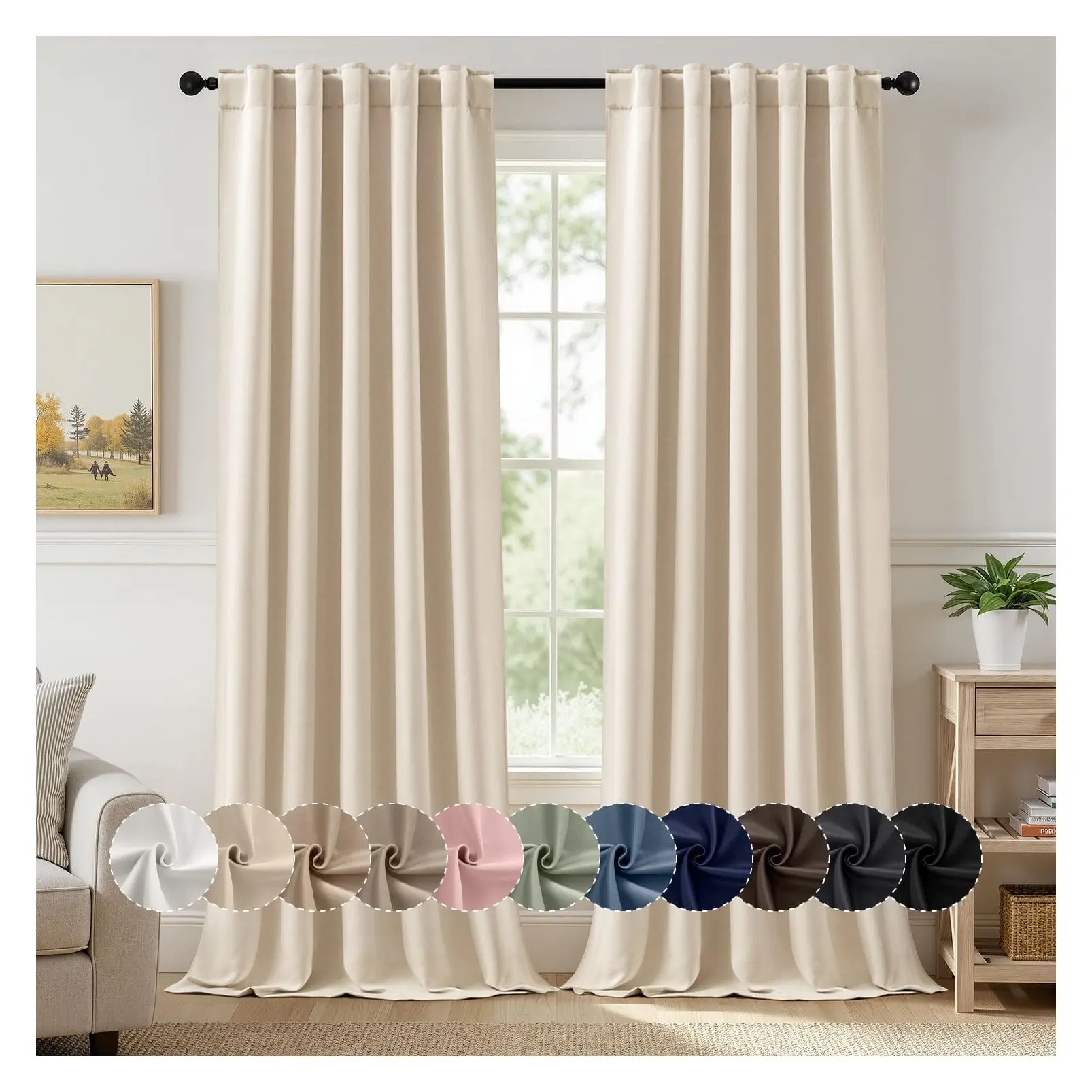 Cream Beige Pinch Pleat Blackout Curtains 40x96 Inch Length 2 Panels, Back Tab Rod Pocket Pleated Thermal Insulated Floor to Ceiling Drapes for Bedroom Living Room, Extra Long DarkeningGift