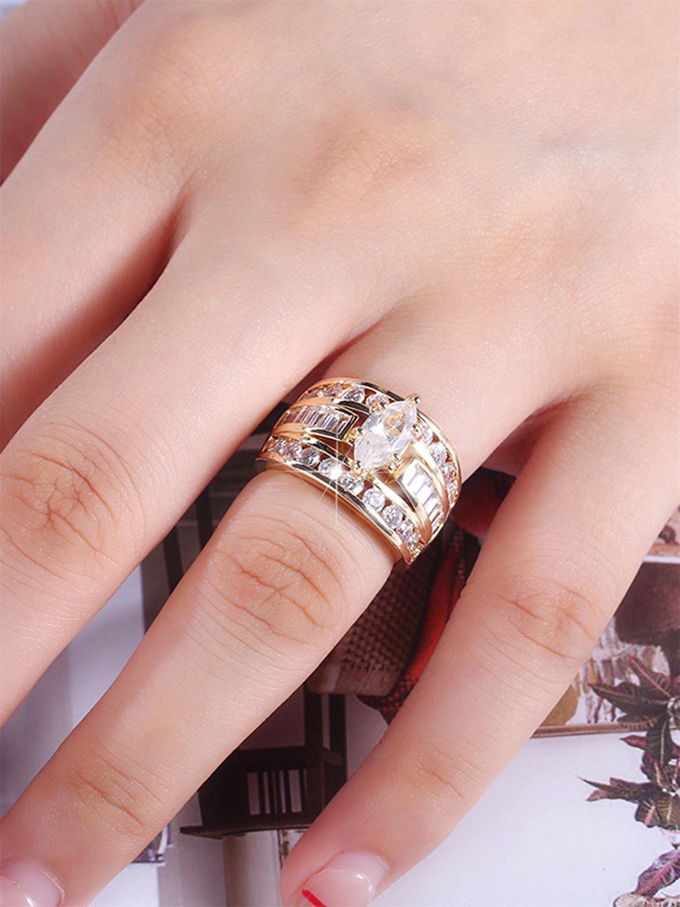 Fashion Artificial Crystal Decorated Ring, Statement Rings, Wedding Engagement Party Accessories for Women, Trendy Accessories for Party and Daily Life