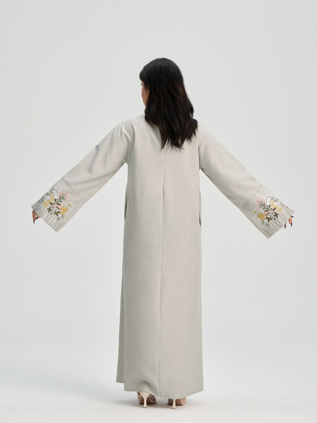 Women's Floral Embroidery Long Sleeve Dress, Modest Casual Round Neck Dress for Daily Wear, Ladies Islamic Clothing for All Seasons, Muslim Women Gowns, Modest Muslim Outfits, Modest Abaya Dress