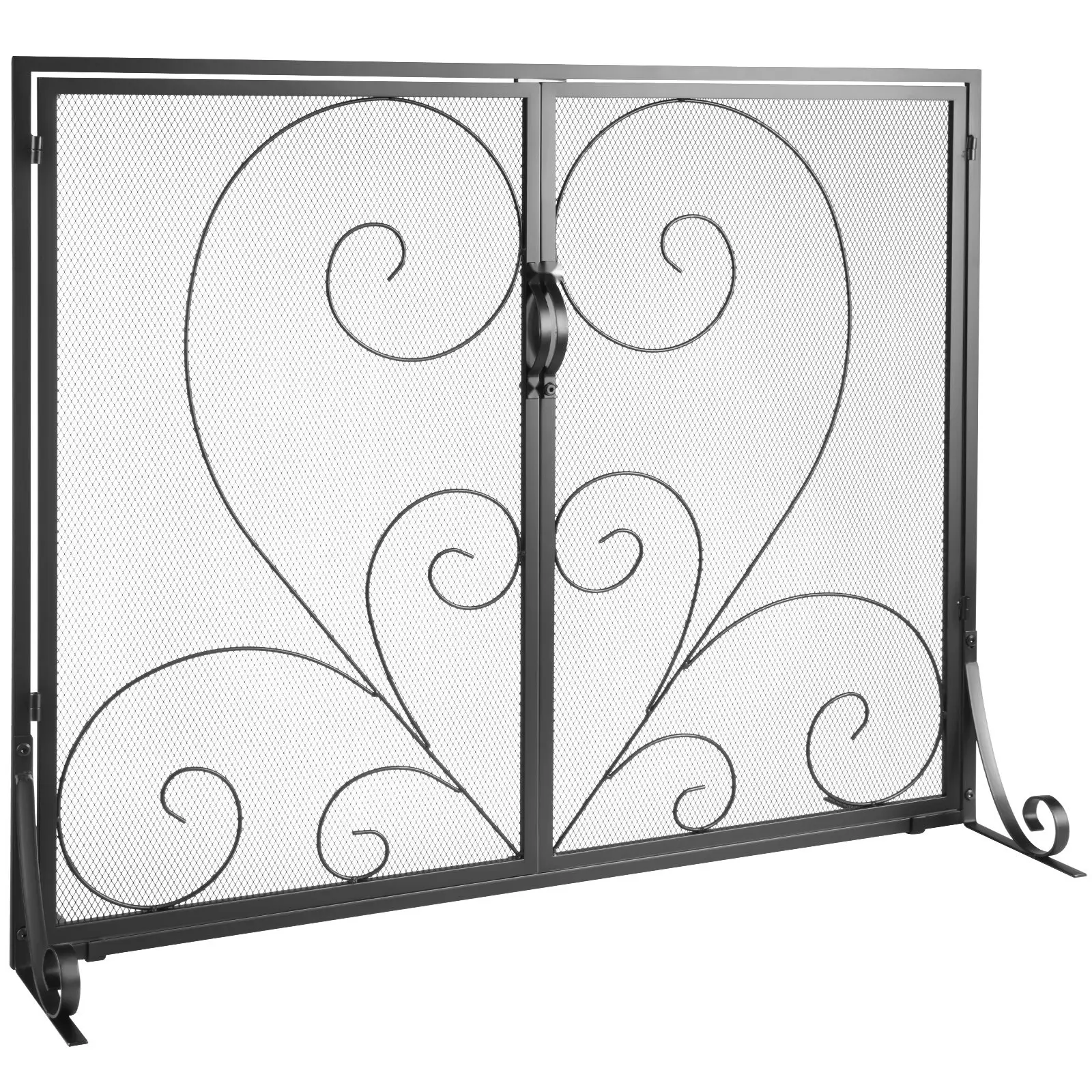 Fireplace Screen, 1 Panel With Door, Durable Iron Mesh Spark Guard, 39" L X 31.6" H, Easy Assembly, Free Standing Fire Fence Grate, Heavy Duty Powder Coated Frame, Non-Tip Base, Keeps Embers Safe, Vintage Rustic Living Room Decor