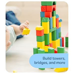 Wooden Building Blocks, 100-Piece Set of Sorting & Stacking Toys in 4 Colors and 9 Shapes, Classic Toddler Toys for Girls & Boys Ages 2+ - FSC Certified